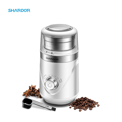 เครื่องบดเมล็ดกาแฟไฟฟ้าสีขาวแบบปรับได้แบบพกพา 10 การตั้งค่าพร้อมชามสแตนเลส