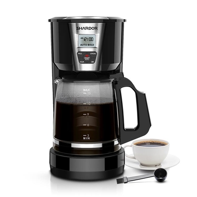 เครื่องชงกาแฟแบบหยดสแตนเลสแบบเทอัตโนมัติ 1.8 ลิตร 12 ถ้วย สีดำ