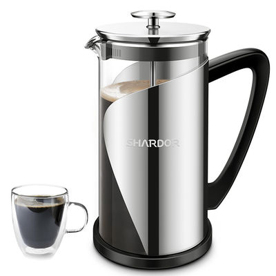 เครื่องชงกาแฟแบบกดฝรั่งเศสขนาดใหญ่หุ้มฉนวนสแตนเลส แคมป์ปิ้ง ชาแก้วคลาสสิก