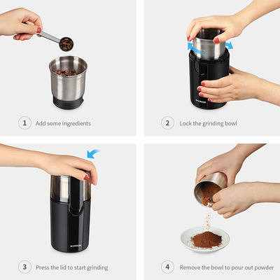 เครื่องบดอ่อนนุชไฟฟ้าแบบผงละเอียด 70g ถอดได้สำหรับเมล็ดกาแฟถั่วกระเทียม Sasil