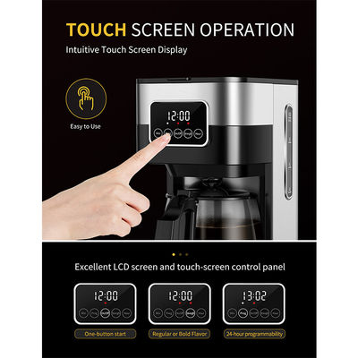 เครื่องชงกาแฟแบบหยด 900W อุ่นเครื่องชงกาแฟอัตโนมัติที่ตั้งโปรแกรมได้ 10 12 ถ้วยชา