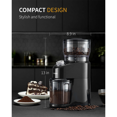 ไฟ LED สีฟ้า Burr Conical Grinder 2 ถึง 12 Cups Safety Lock Office Espresso Machine
