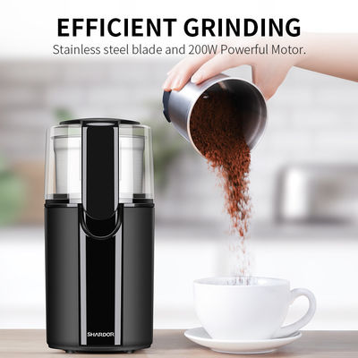 มอเตอร์ทรงพลังสีดำเครื่องบดกาแฟแบบกำหนดเองใบมีดสแตนเลสถั่วถั่วเครื่องเทศ