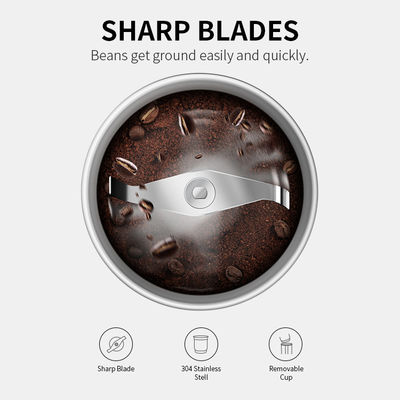 มอเตอร์ทรงพลังสีดำเครื่องบดกาแฟแบบกำหนดเองใบมีดสแตนเลสถั่วถั่วเครื่องเทศ