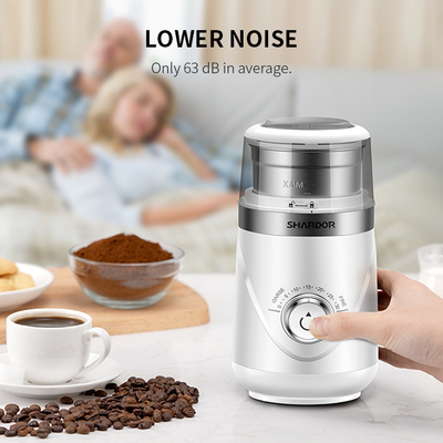 เครื่องบดเมล็ดกาแฟไฟฟ้าสีขาวแบบปรับได้แบบพกพา 10 การตั้งค่าพร้อมชามสแตนเลส
