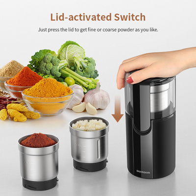 เครื่องบดเมล็ดกาแฟผงขนาดกลาง กระเทียม ถอดได้ 2 ถ้วย เครื่องชงกาแฟบ้าน 200W