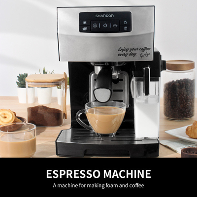 เครื่องชงกาแฟ ABS พร้อมที่ตีฟองนม SS304 เครื่องชงกาแฟคาปูชิโน่ลาเต้เอสเพรสโซ่เดี่ยว