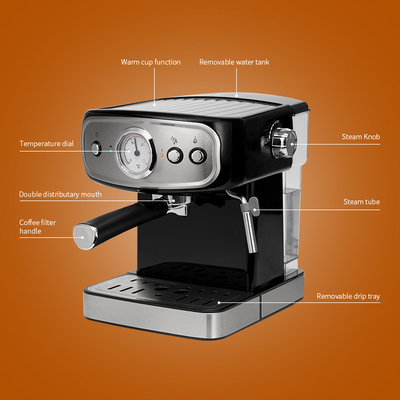เครื่องชงกาแฟไฟฟ้าหนึ่งถ้วย 1500 มล. US120V ไฟฟ้า 15 บาร์เครื่องชงกาแฟคาปูชิโน่เอสเพรสโซ่