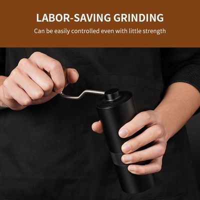 สีดำ 12 การตั้งค่าเครื่องบดกาแฟขนาดกะทัดรัดตลับลูกปืนคู่ Hand Crank Conical Burr Grinder