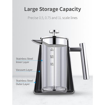 เครื่องชงกาแฟหม้อสูญญากาศ 1000ml/34oz อุ่นเครื่องชงชากดฝรั่งเศส LFGB