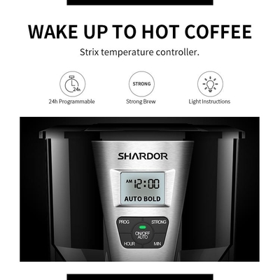 เครื่องชงกาแฟแบบหยดสแตนเลสแบบเทอัตโนมัติ 1.8 ลิตร 12 ถ้วย สีดำ