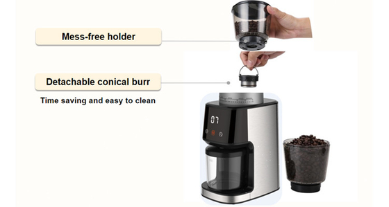 เครื่องบดกาแฟเสี้ยนรูปกรวยที่เงียบสงบ 165W 275g DC Motor เครื่องทำกาแฟเอสเพรสโซ่