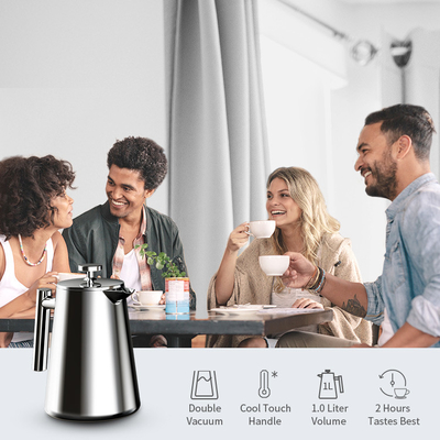 เครื่องชงกาแฟแบบกดฝรั่งเศสอัตโนมัติขนาด 1000 มล. Travel Stainless Steel Double Wall