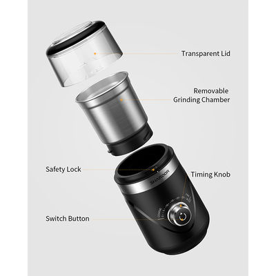 เครื่องบดกาแฟแบบชาร์จได้ 150W ABS Timing Knob ชามถอดได้ เครื่องทำเอสเพรสโซ่ขนาดกะทัดรัด